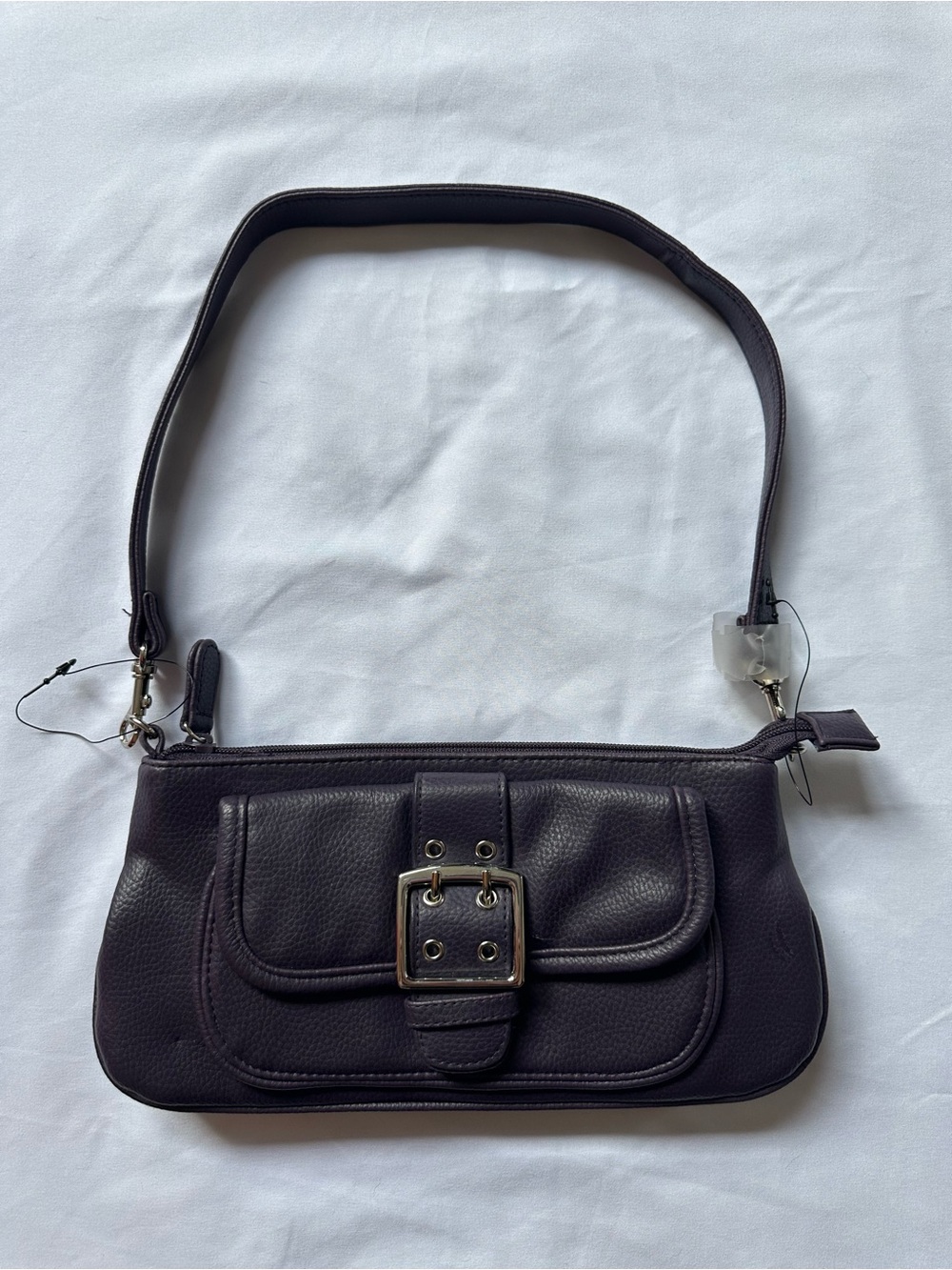 Mini Shoulder Bag in Dark Purple with Buckle Detail